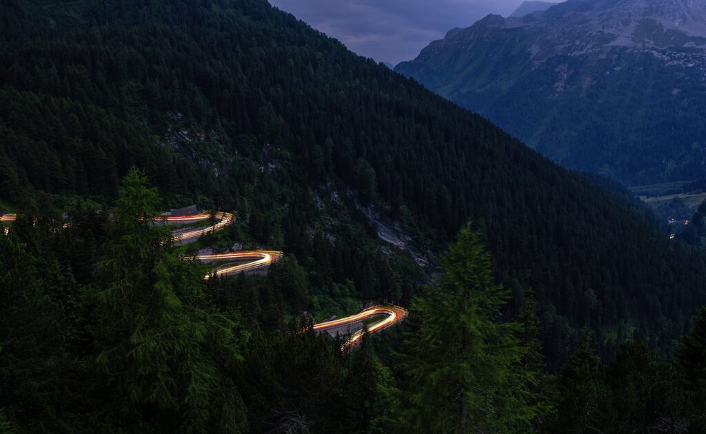 alps, light traces, malojapass, summer, night photography, long exposure, nature, switzerland